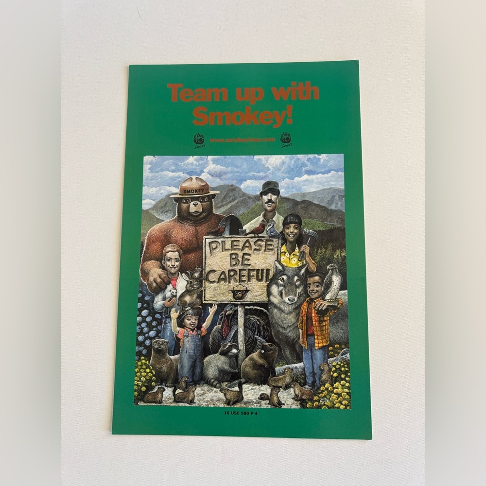 Vintage Smokey Bear Poster - Green 20in X 13in